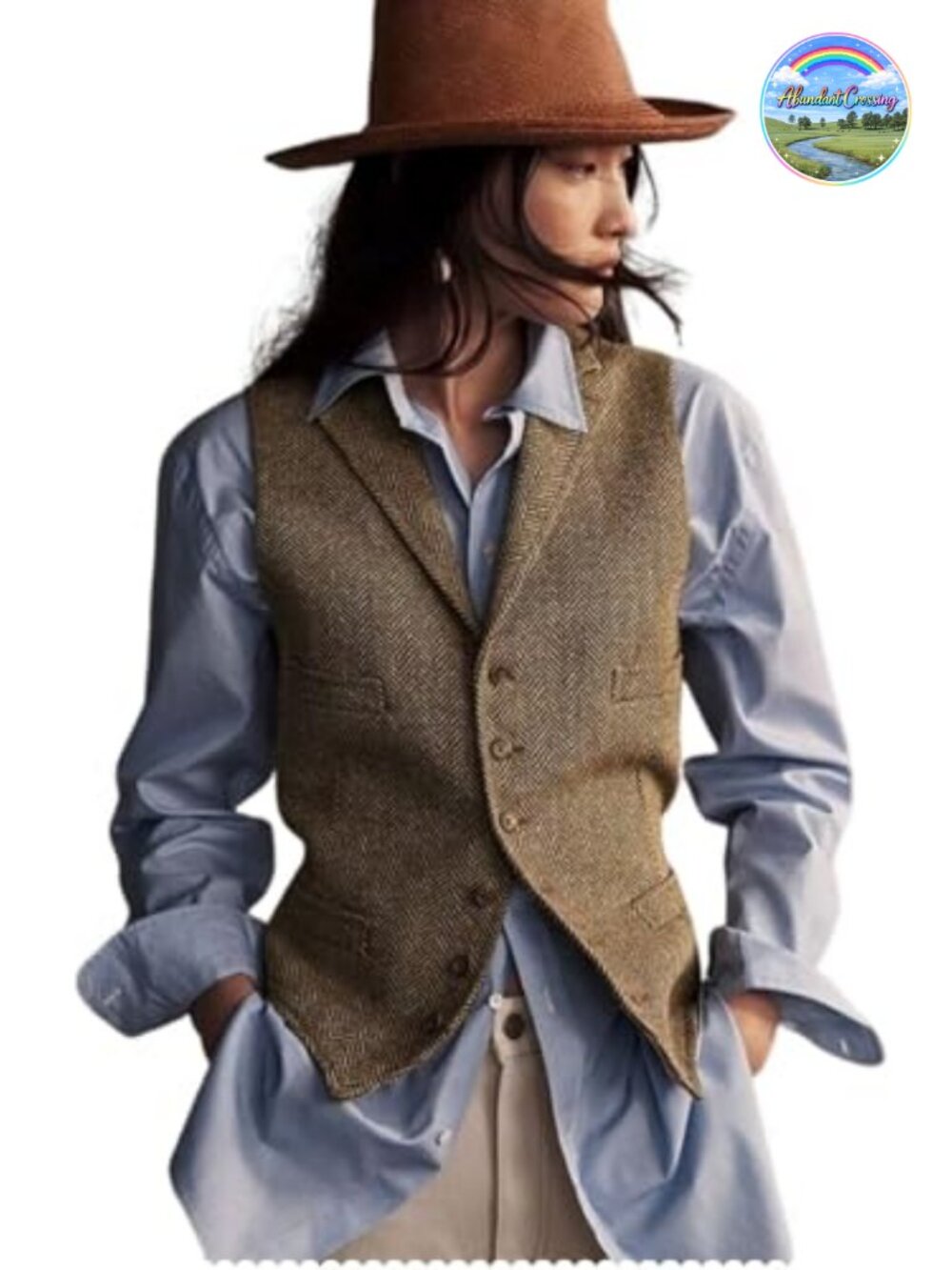 Herringbone Tweed Waistcoat V-Neck Lapel Suit Vest